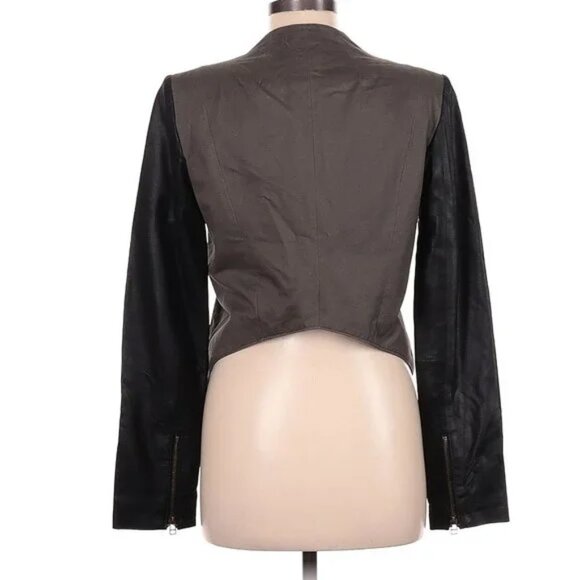 AQUA 100% Leather Long Sleeve Arms Coat Zip Up Jacket Fall Mid Weight Zipper M - Picture 2 of 2